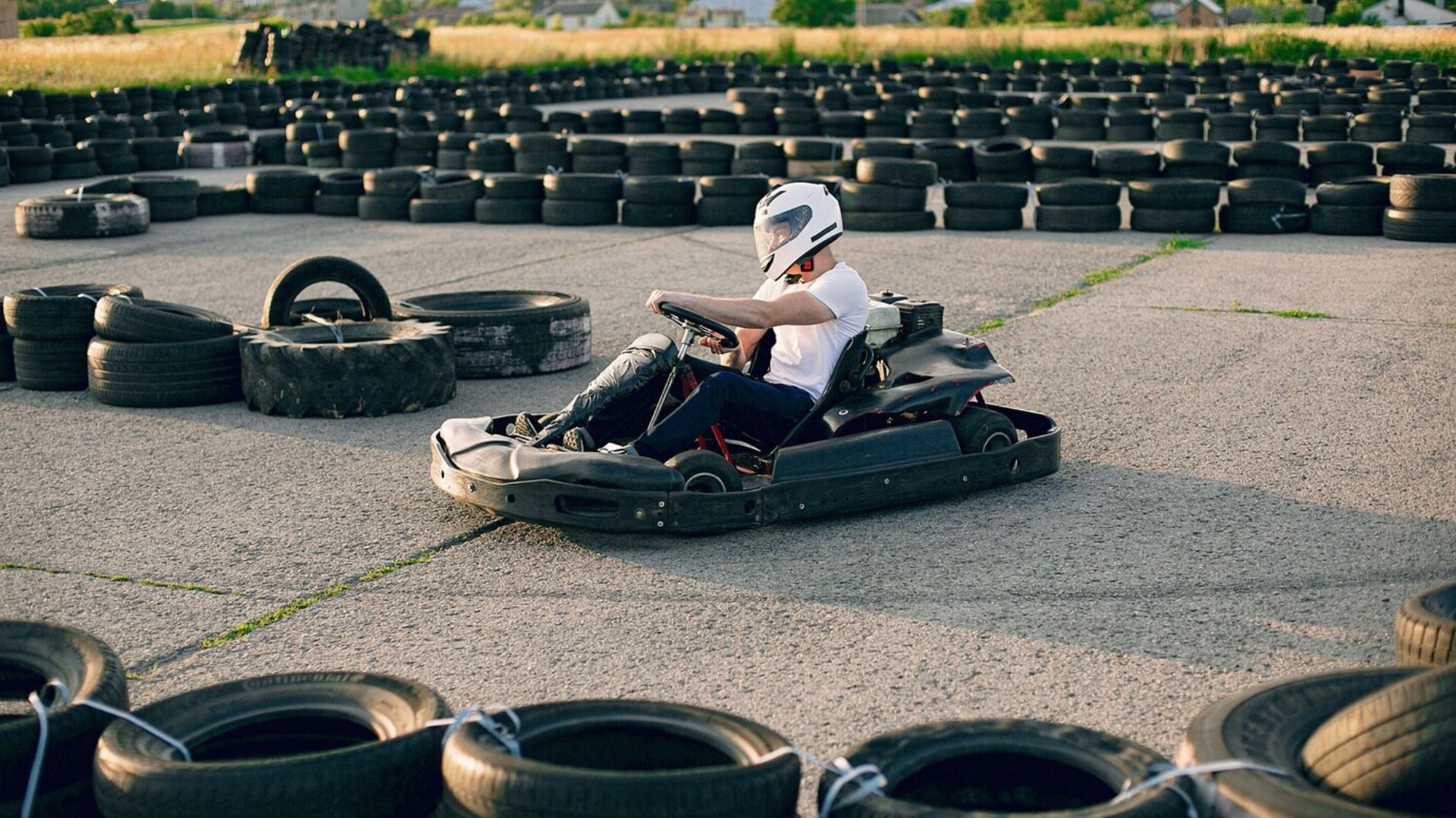 a man in a karting circuit